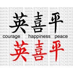 Courage, happiness and peace in chinese Hanja Characters
